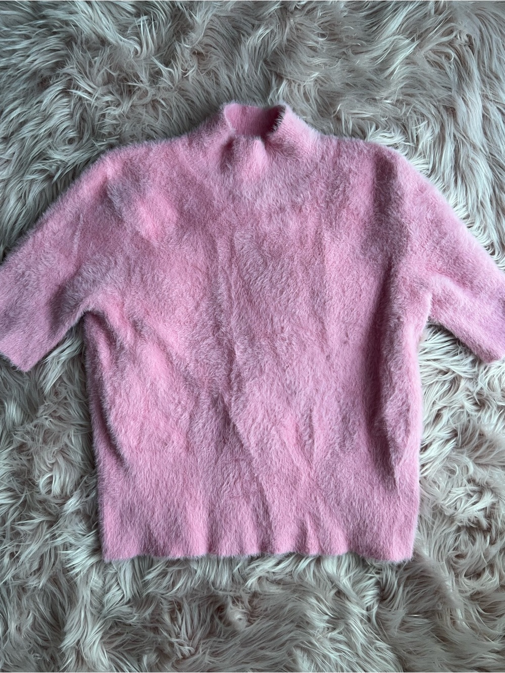 Bailey 44 Soft Pink Fuzzy Short-Sleeve Sweater Large